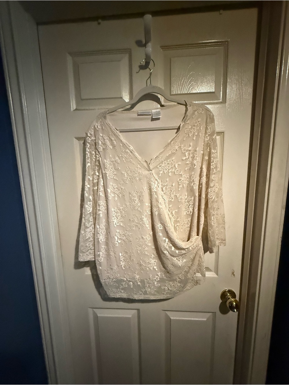 Worthington Cream Lace Drape-Front Blouse